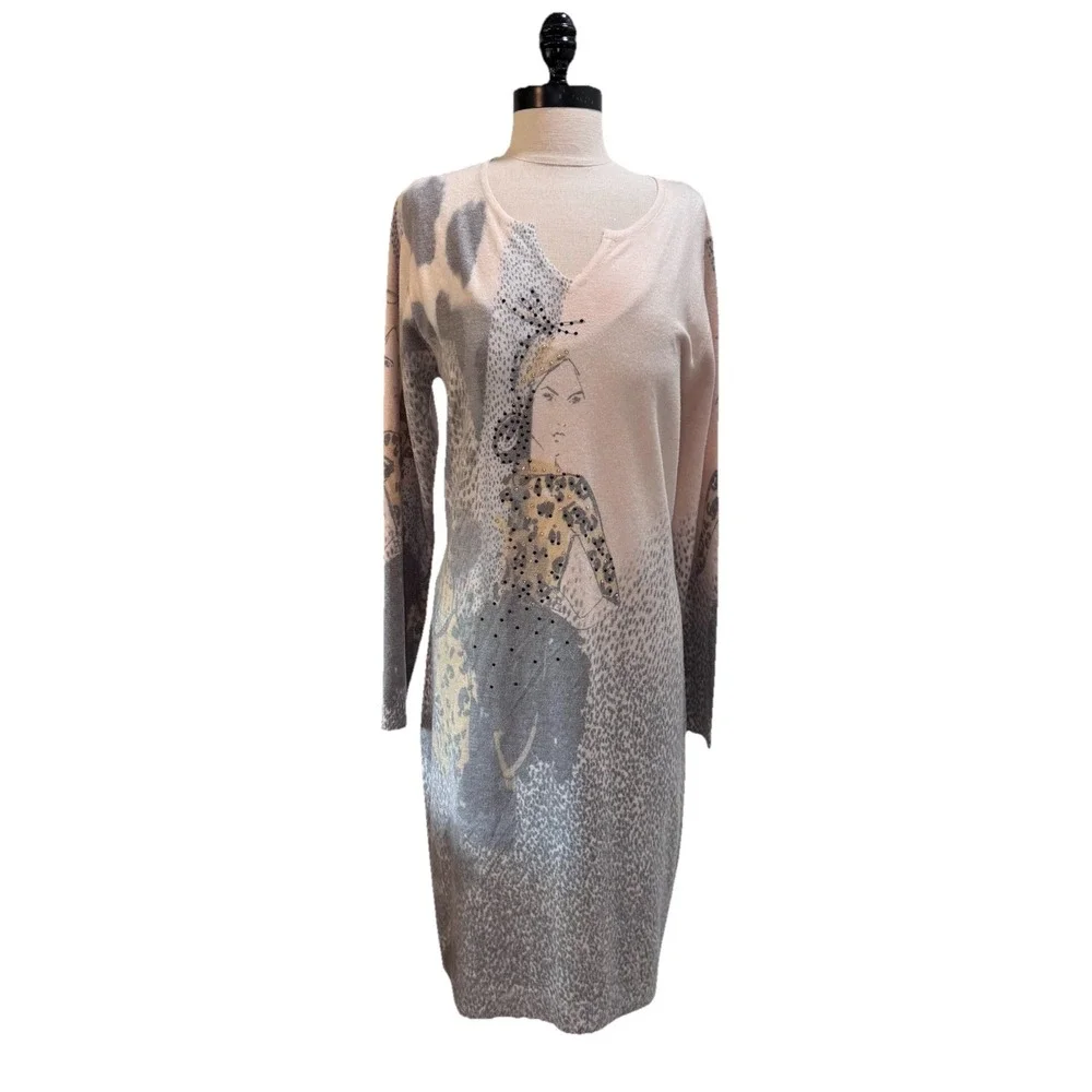 Sempre Woman's Dress Designed In‎ Italy Human Artwork Leopard Sz M